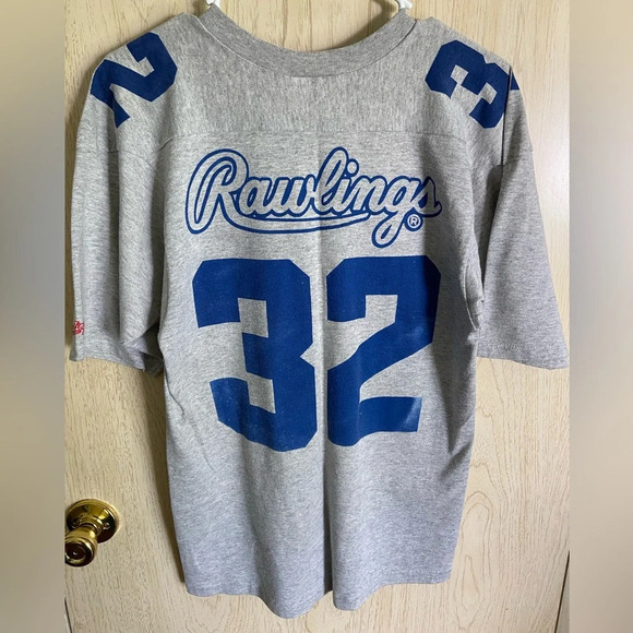 Vintage 70s 80s Rayon Blend Rawlings Football Baseball Cut Jersey Blue Gray Med - Picture 6 of 12